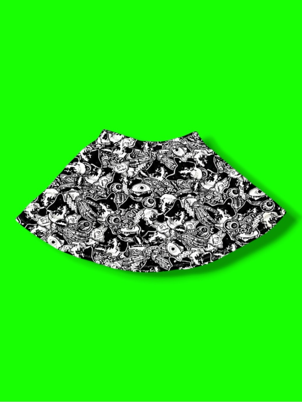 Iron Fist Skirt Black White Monster Graphic Goth Punk Psychobilly Halloween M